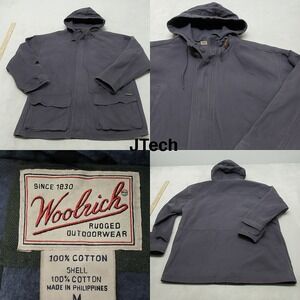 Vintage Woolrich Jacket Mens Medium Blue Hooded Canvas‎ Barn Parka Distressed
